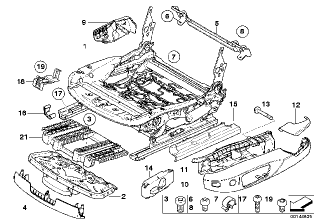 2009 BMW M3 Front Seat Rail Diagram 1