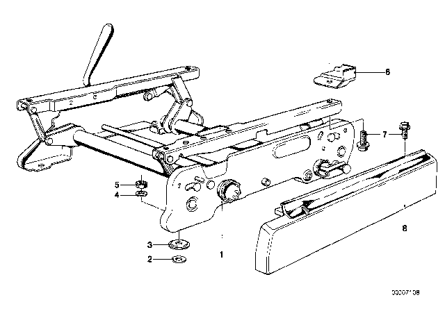 1982 BMW 633CSi Front Seat - Vertical Seat Adjuster Diagram 1