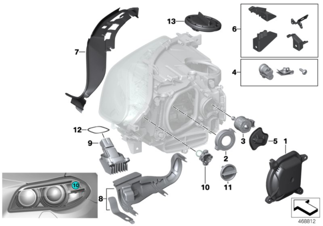 2016 BMW 535i xDrive Single Components For Headlight Diagram