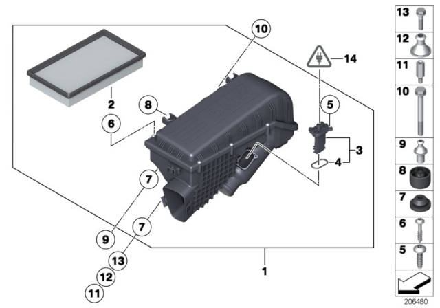 2012 BMW 760Li Air Filter Element Diagram for 13717593250