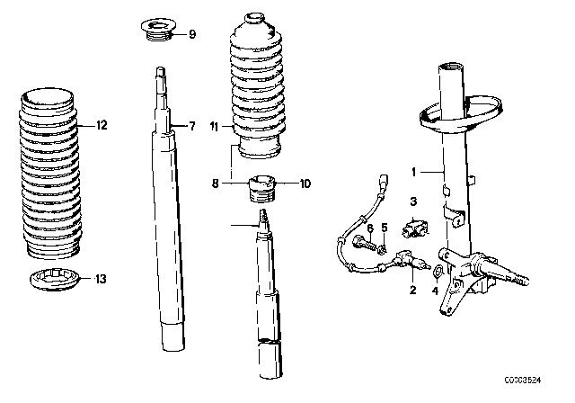 1988 BMW M5 Front Spring Strut / Shock Absorber Diagram