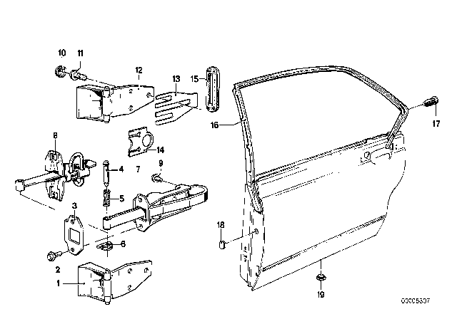 1982 BMW 733i Rear Door - Hinge / Door Brake Diagram