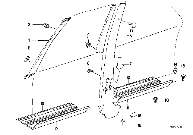 1987 BMW 325e Interior Trim Lateral Diagram