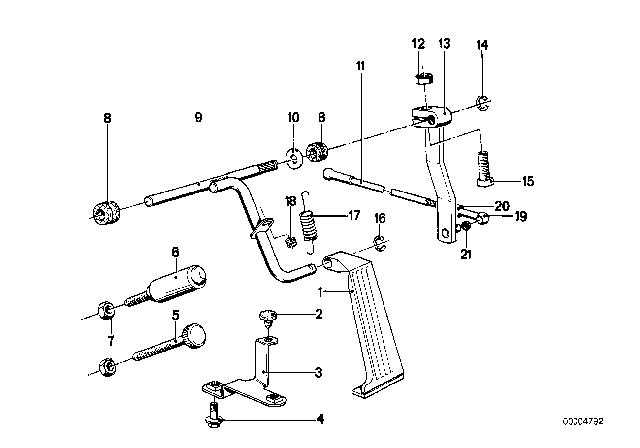1978 BMW 630CSi Accelerator Pedal Assy Diagram for 35411105414