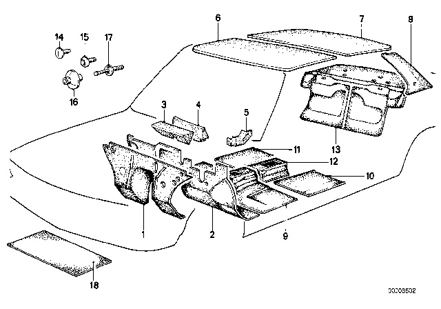 1988 BMW 528e Sound Insulation Diagram