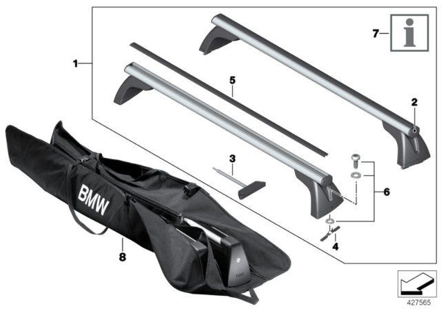 2010 BMW 328i xDrive Roof Rack Diagram