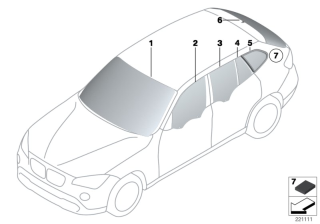 FIXED DOOR WINDOW, GREEN, LE Diagram for 51352458064