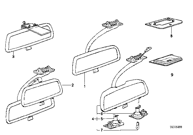 1984 BMW 318i Interior Rear-View Mirror Diagram