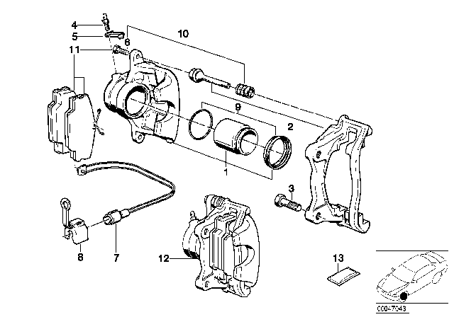 1984 BMW 325e Front Wheel Brake, Brake Pad Sensor Diagram 1