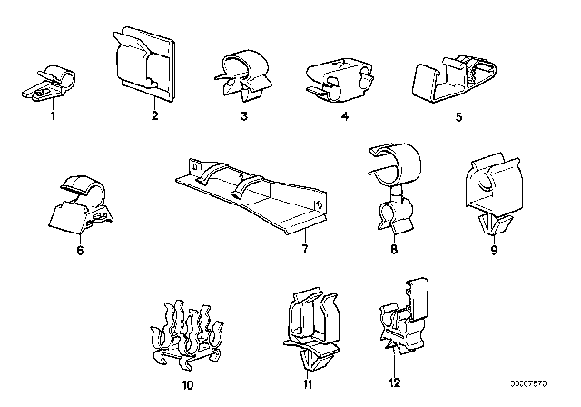 1988 BMW 528e Cable Clamps / Cable Holder Diagram