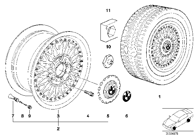 1993 BMW 325i Cross-Spoke, Composite Wheel Diagram