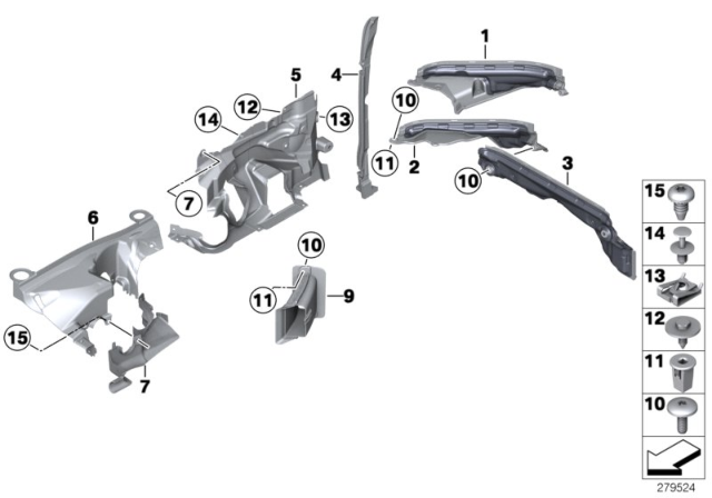 2015 BMW 528i Mounting Parts, Engine Compartment Diagram