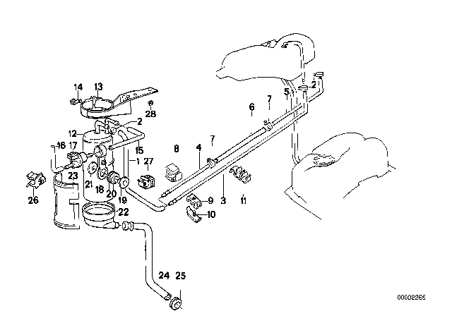 1988 BMW 735i Activated Charcoal Filter / Tubing Diagram