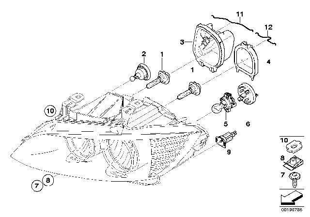 2011 BMW 335d Individual Parts For Headlamp, Halogen Diagram