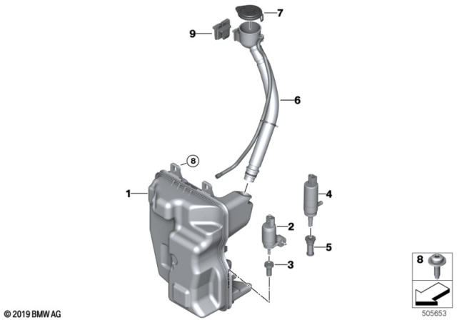 2016 BMW X1 Windshield Cleaning Container Diagram