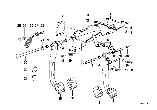 1986 BMW 535i Pedals / Stop Light Switch Diagram