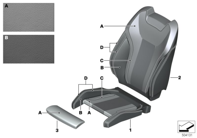 2019 BMW 330i Individual Sports Seat Cover, Front Diagram