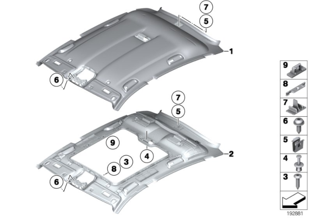 2011 BMW 535i GT xDrive Moulded Roof Lining Diagram for 51449167335