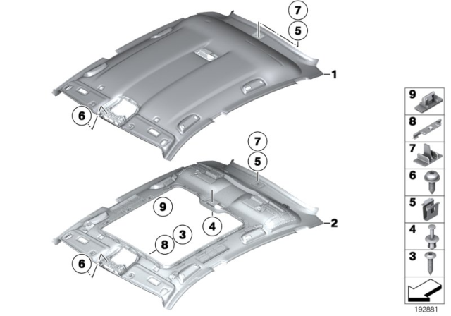 2011 BMW 535i GT xDrive Moulded Roof Lining For Panoramic Roof Diagram for 51449167631