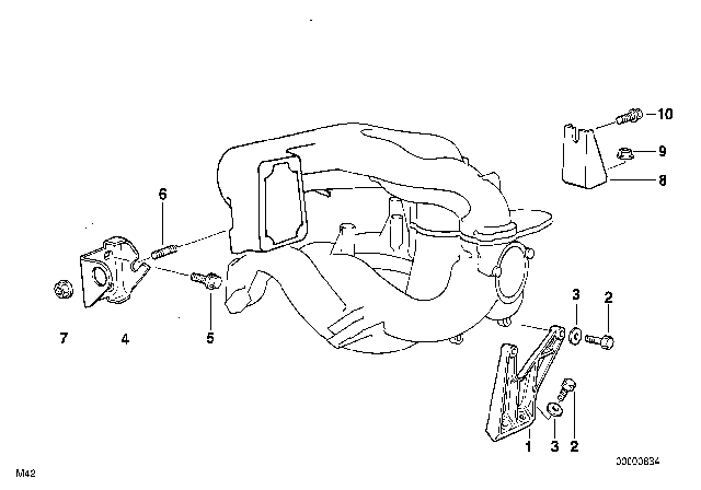1993 BMW 318i Mounting Parts For Intake Manifold System Diagram