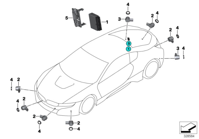 2015 BMW i8 Park Distance Control (PDC) Diagram