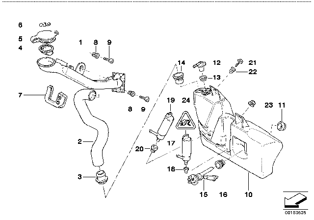 2000 BMW 740iL Headlamp Cleaning Device Container Diagram