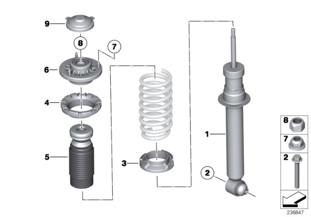 2014 BMW 640i xDrive Rear Spring Strut Mounting Parts Diagram