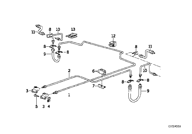 1989 BMW 535i Brake Pipe Rear ABS/ASC+T Diagram