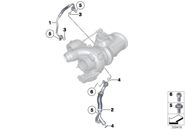 2015 BMW 740i Oil Supply, Turbocharger Diagram