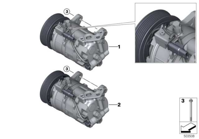 2020 BMW M235i xDrive Gran Coupe RP A/C COMPRESSOR WITH MAGNE Diagram for 64527948797