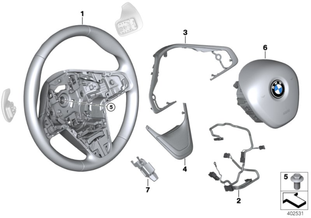 2020 BMW X1 Sport Steering Wheel, Leather, Shift Paddles Diagram