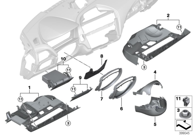 2015 BMW 228i xDrive Mounting Parts, Instrument Panel Diagram 1