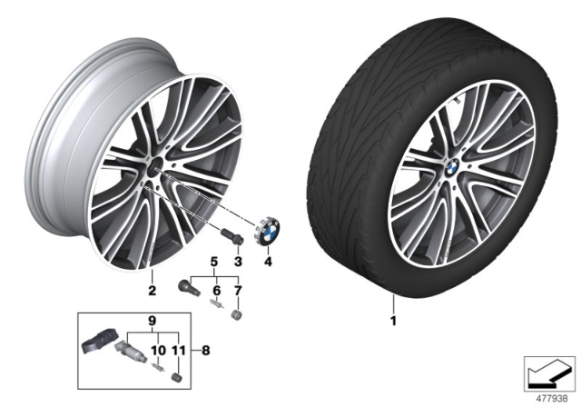 2019 BMW 530i xDrive Disc Wheel, Light Alloy, Orbitgrey Diagram for 36118053501