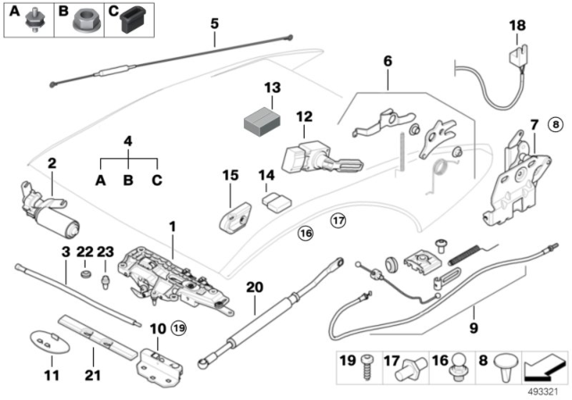2009 BMW 650i Folding Top Mounting Parts Diagram