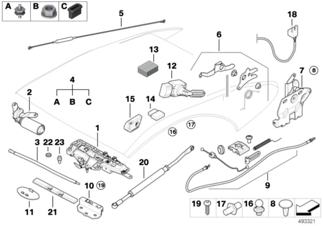 2006 BMW M6 Folding Top Mounting Parts Diagram