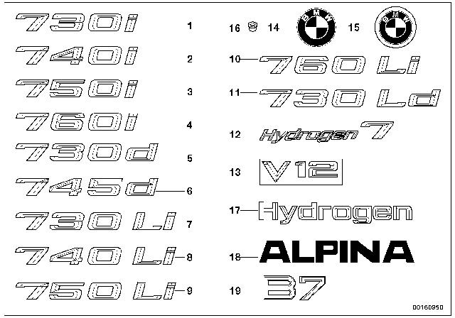 2004 BMW 760i Lettering Left Diagram for 51147033255