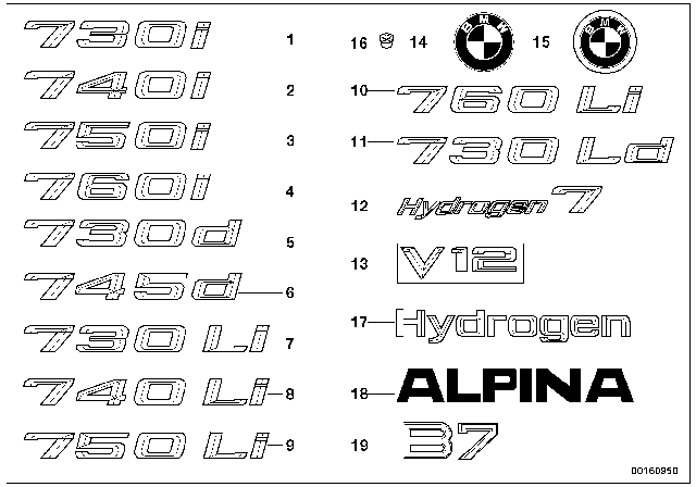 2007 BMW 750i Emblem Diagram for 51147148189