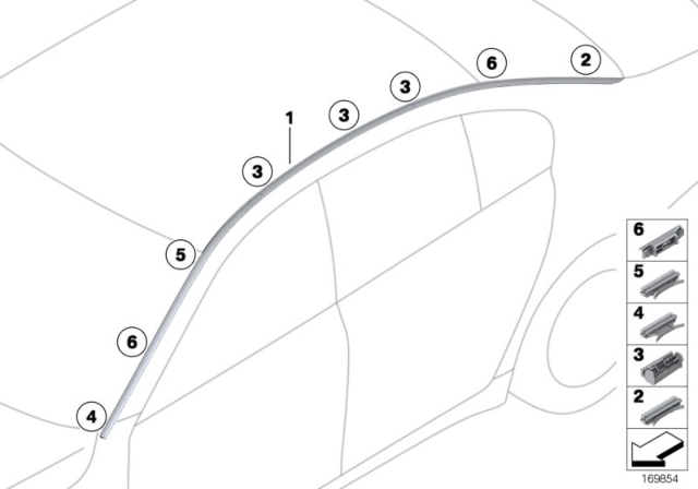 2011 BMW 750i Roof Moulding / Roof Rail Diagram