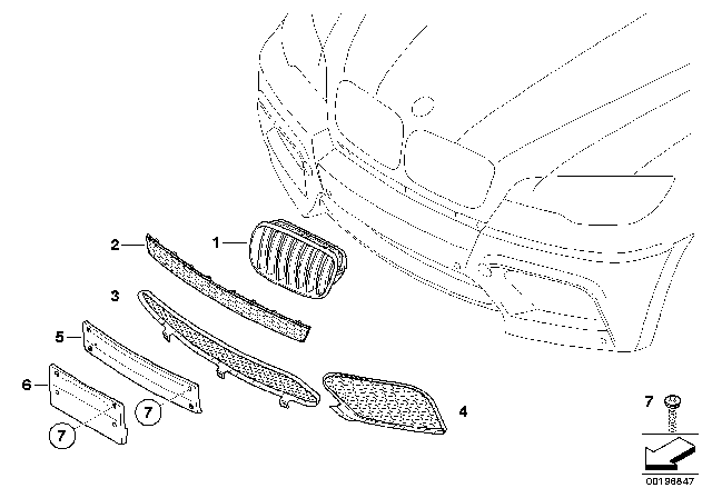 2011 BMW X6 M Grille, Middle Bottom Diagram for 51117205560