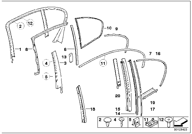 2002 BMW 745Li Finisher Window Frame B-Pillar Rl Door Diagram for 51358223785