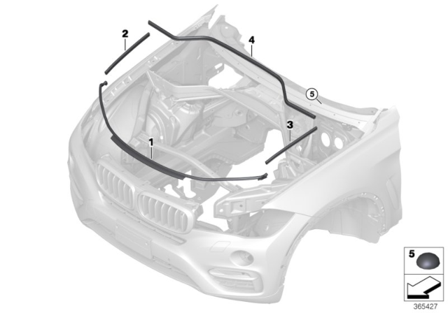 2018 BMW X6 M Bonnet Seals Diagram