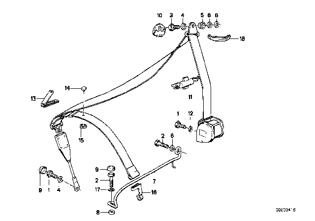 1990 BMW 325ix Front Safety Belt Mounting Parts Diagram