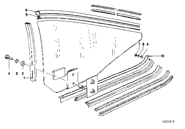 1977 BMW 630CSi Window Guide Diagram 2