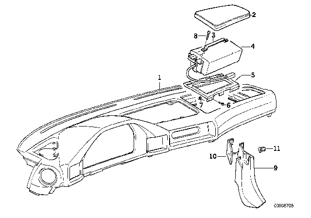 1995 BMW 530i Dashboard Covering / Passenger's Airbag Diagram