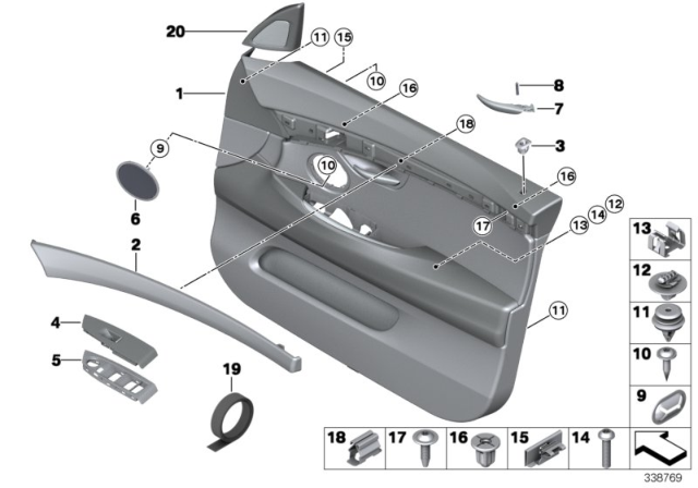 2014 BMW 535i GT xDrive Door Trim Panel Diagram