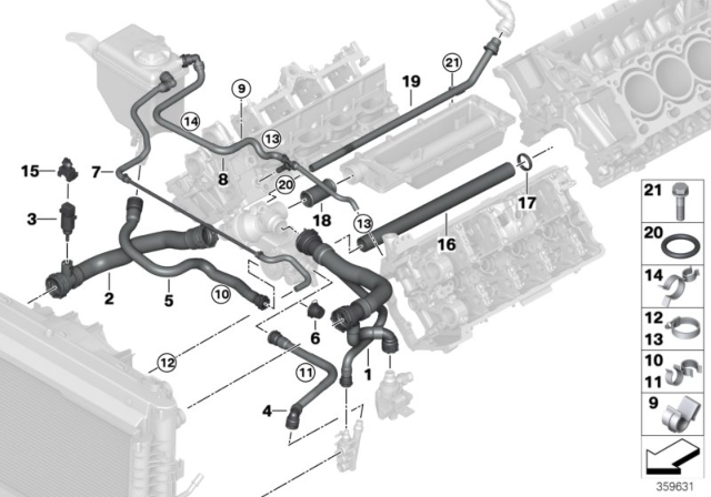 2007 BMW 650i Cooling Water Hoses Diagram