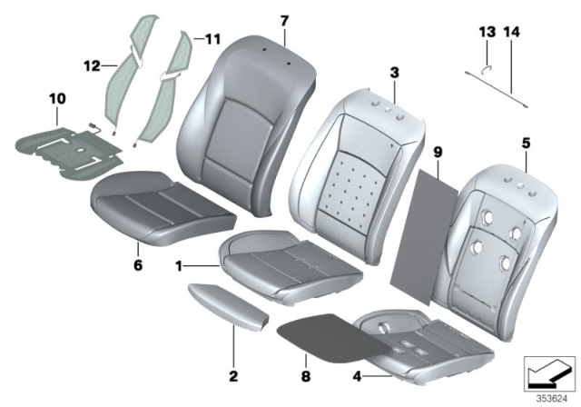 2015 BMW M5 Padded Section,Comfort Active Seat,Right Diagram for 52107844610