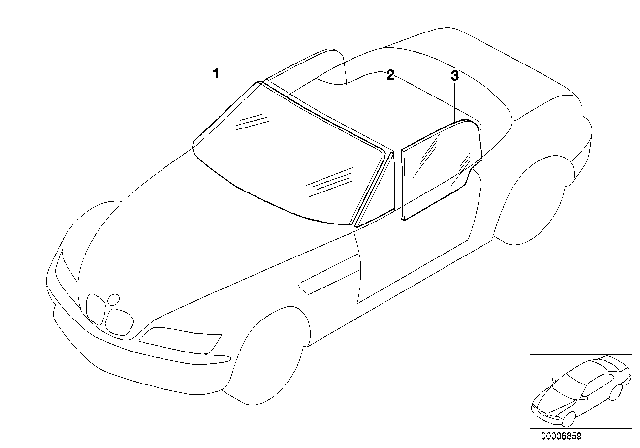 2000 BMW Z3 M Side Window Green Right Diagram for 51328397628