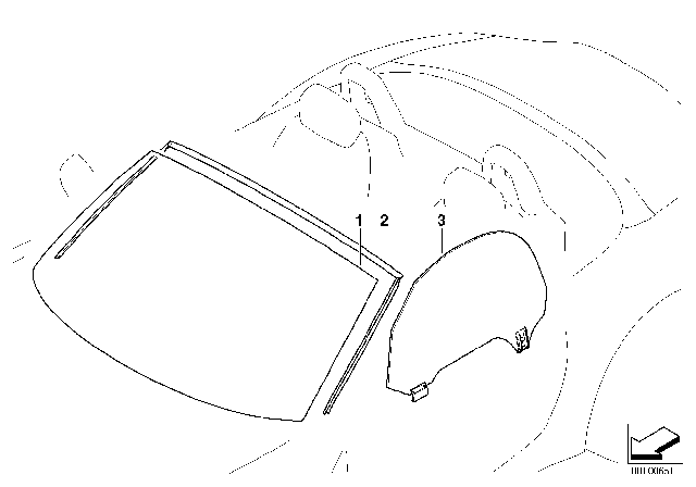 2008 BMW Z4 Windscreen, Green-Tinted Upper Strip Diagram for 51317051545