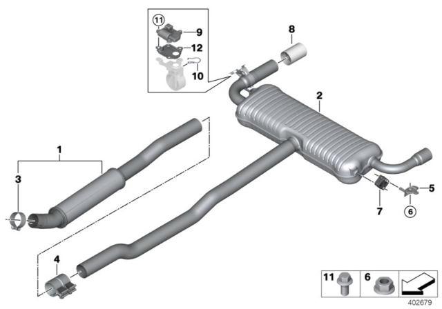 2018 BMW X1 Muffler Silencer With Exhaust Flap Diagram for 18308627272